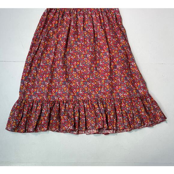 Vintage 80's Red Floral Shirred Cottagecore Dress / Sz XL Plus Handmade Prairie - Picture 7 of 8